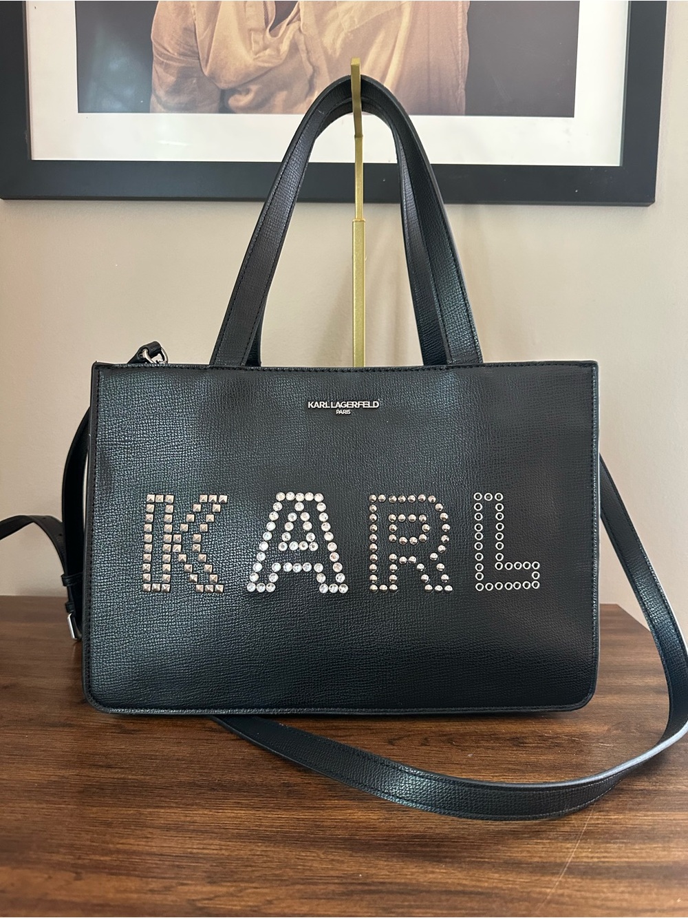 Karl Lagerfeld Paris Maybelle Black Rivet Satchel Crossbody